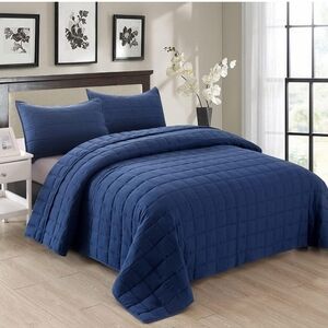 EMME Quilts Twin Size Bedding Sets Navy Blue Bedspread Soft Pre-Washed Quilt New